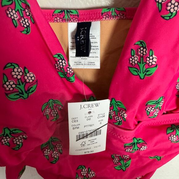 J.Crew Ruched Plunge Tankini Top SZ S Pink Floral Print Adjustable Straps Lined - Picture 6 of 10